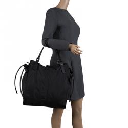 Pre Owned Burberry Black Nylon Drawstring Shopper Tote