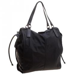 Pre Owned Burberry Black Nylon Drawstring Shopper Tote