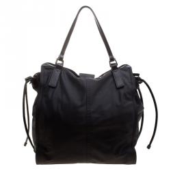Pre Owned Burberry Black Nylon Drawstring Shopper Tote