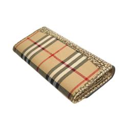 Pre Owned Burberry Gold Horseferry Check Canvas/Leather Porter Continental Wallet