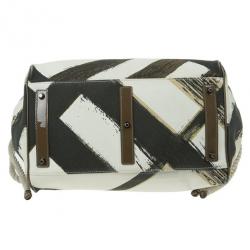 Pre Owned Burberry White Canvas Brushstroke Check Print Shopper