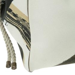 Pre Owned Burberry White Canvas Brushstroke Check Print Shopper