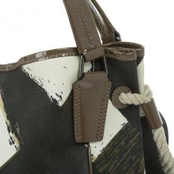 Pre Owned Burberry White Canvas Brushstroke Check Print Shopper