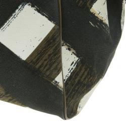 Pre Owned Burberry White Canvas Brushstroke Check Print Shopper