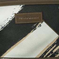 Pre Owned Burberry White Canvas Brushstroke Check Print Shopper