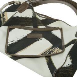 Pre Owned Burberry White Canvas Brushstroke Check Print Shopper