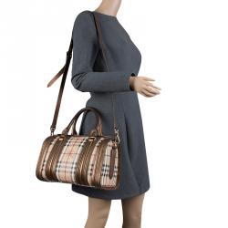 Burberry Alchester Bowling Bag Haymarket Coated Canvas and Leather Medium  at 1stDibs