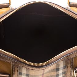 Pre Owned Burberry Bronze Haymarket Canvas and Leather Medium Alchester Bowling Bag