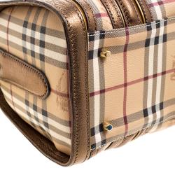 Pre Owned Burberry Bronze Haymarket Canvas and Leather Medium Alchester Bowling Bag