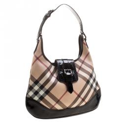 Pre Owned Burberry Black Nova Check PVC Brooke Hobo