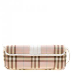 مملوكة مسبقًا حقيبة كلتش بربري حمالة معصم PVC كاروهات هاوس بيضاء