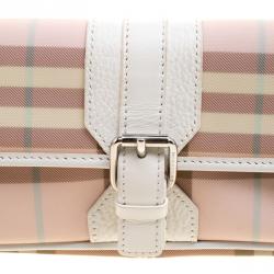 مملوكة مسبقًا حقيبة كلتش بربري حمالة معصم PVC كاروهات هاوس بيضاء
