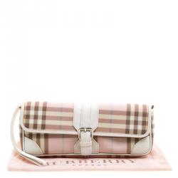 مملوكة مسبقًا حقيبة كلتش بربري حمالة معصم PVC كاروهات هاوس بيضاء