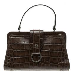 Burberry Brown Embossed Leather Frame Bag