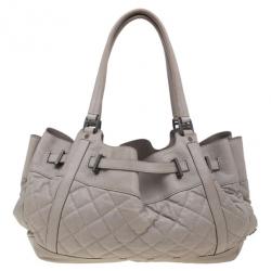 Pre Owned Burberry Beige Leather Belted Satchel