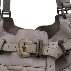 Pre Owned Burberry Beige Leather Belted Satchel