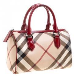 Pre Owned Burberry Red Nova Check PVC Chester Boston Bag