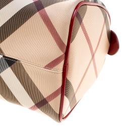 Pre Owned Burberry Red Nova Check PVC Chester Boston Bag