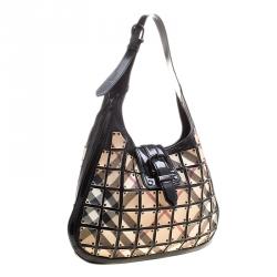 Pre Owned Burberry Black Nova Check PVC and Leather Brooke Warrior Hobo