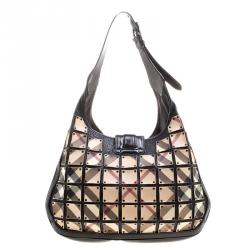 Pre Owned Burberry Black Nova Check PVC and Leather Brooke Warrior Hobo