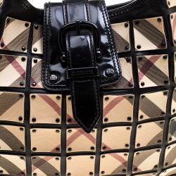 Pre Owned Burberry Black Nova Check PVC and Leather Brooke Warrior Hobo