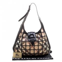 Pre Owned Burberry Black Nova Check PVC and Leather Brooke Warrior Hobo