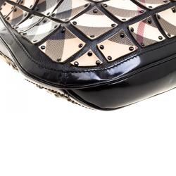 Pre Owned Burberry Black Nova Check PVC and Leather Brooke Warrior Hobo