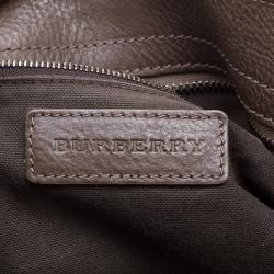 Pre Owned Burberry Khaki Perforated Leather and Suede Bartow Hobo