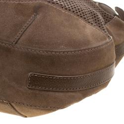 Pre Owned Burberry Khaki Perforated Leather and Suede Bartow Hobo