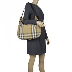 Pre Owned Burberry Gold Glitter Canvas Nova Check Hobo