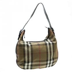 Pre Owned Burberry Gold Glitter Canvas Nova Check Hobo