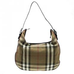 Pre Owned Burberry Gold Glitter Canvas Nova Check Hobo