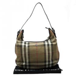 Pre Owned Burberry Gold Glitter Canvas Nova Check Hobo