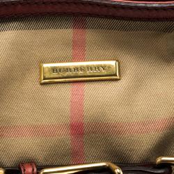 Pre Owned Burberry Red House Check Fabric and Leather Hobo