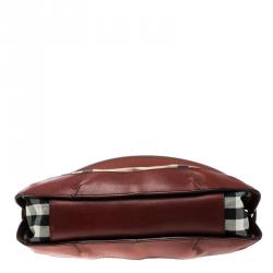 Pre Owned Burberry Red House Check Fabric and Leather Hobo