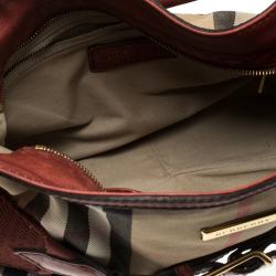 Pre Owned Burberry Red House Check Fabric and Leather Hobo