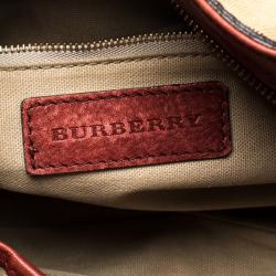 Pre Owned Burberry Red House Check Fabric and Leather Hobo