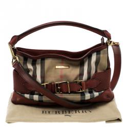 Pre Owned Burberry Red House Check Fabric and Leather Hobo
