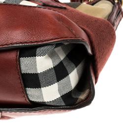 Pre Owned Burberry Red House Check Fabric and Leather Hobo