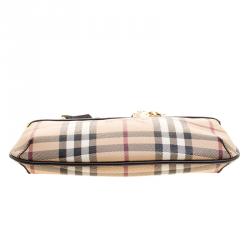Pre Owned Burberry Beige Haymarket Check Canvas Clara Wristlet
