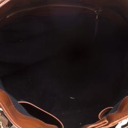 Pre Owned Burberry Brown House Check Fabric Bridle Whipstitch Tote