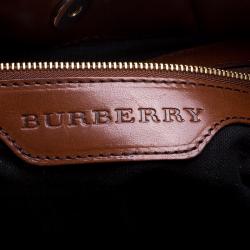 Pre Owned Burberry Brown House Check Fabric Bridle Whipstitch Tote