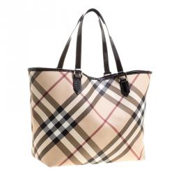 Pre Owned Burberry Beige/Black Supernova Check Large Nickie Tote