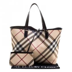 Pre Owned Burberry Beige/Black Supernova Check Large Nickie Tote