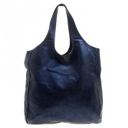 مملوكة مسبقًا Burberry Metallic Blue Leather Shopper Tote