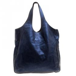 مملوكة مسبقًا Burberry Metallic Blue Leather Shopper Tote
