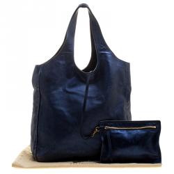 مملوكة مسبقًا Burberry Metallic Blue Leather Shopper Tote