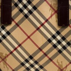 Pre Owned Burberry Beige/Brown Haymarket Check Canvas and Leather Tote