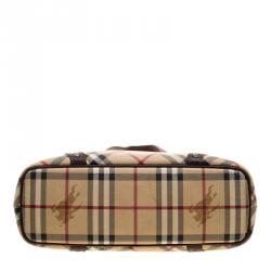 Pre Owned Burberry Beige/Brown Haymarket Check Canvas and Leather Tote