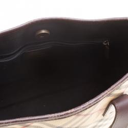 Pre Owned Burberry Beige/Brown Haymarket Check Canvas and Leather Tote